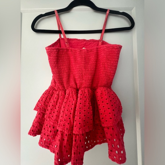 Red Tiered Peplum Eyelet Top (XS) - Picture 2 of 2